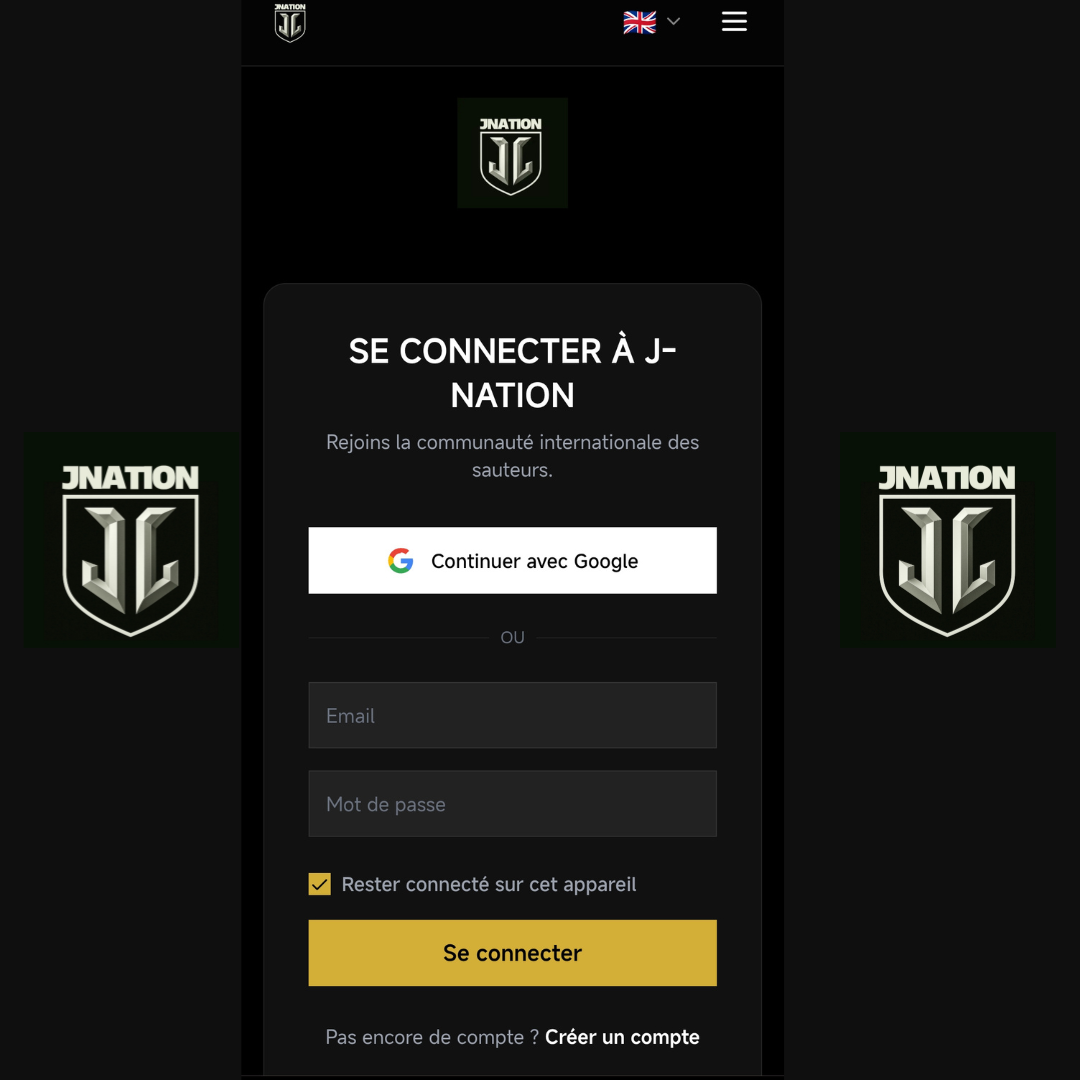 J-Nation login screen with Google sign-in