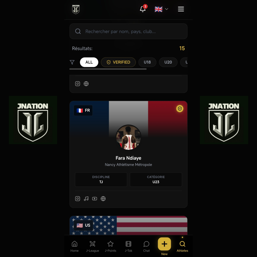 Athlete search and profile discovery in J-Nation