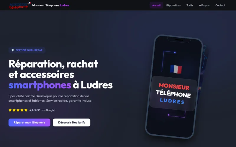 Page d'accueil du site Monsieur Téléphones, sur ordinateur