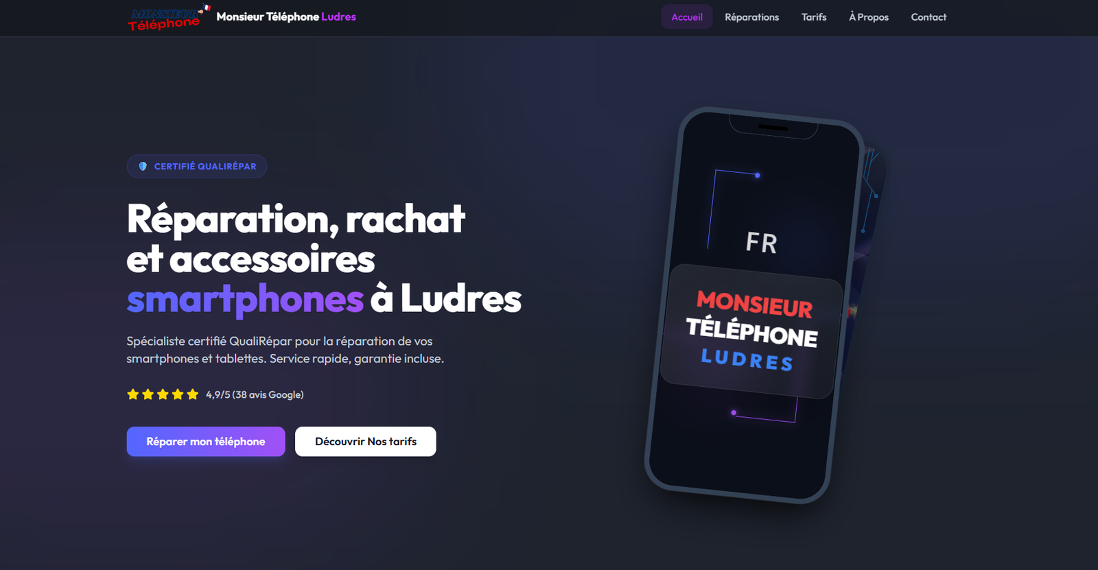 Mockup of the Monsieur Téléphones hero section