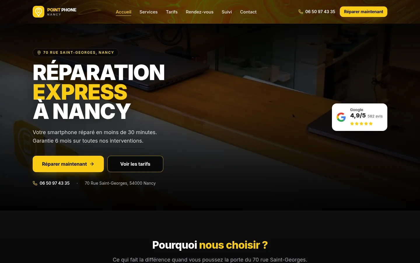 Page d'accueil du site Point Phone Nancy, sur ordinateur