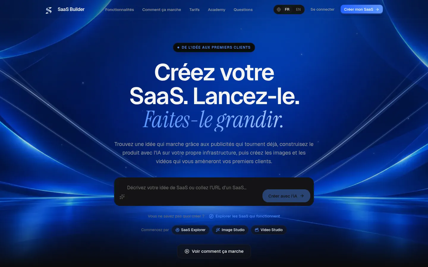 Page d'accueil du site SaaS Builder, sur ordinateur